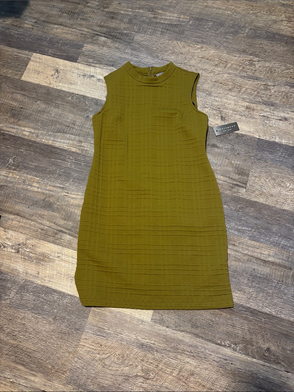 Sharagano Olive Green Textured Sleeveless Shift Dress